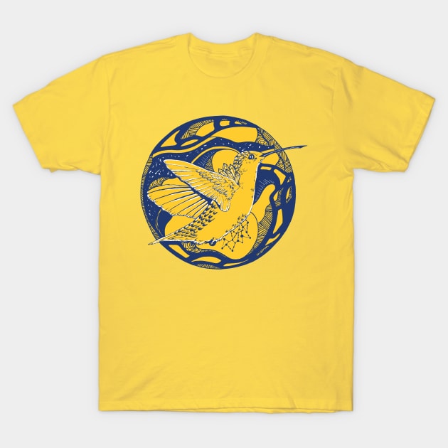 Navy Gold Circle of The Hummingbird T-Shirt by kenallouis